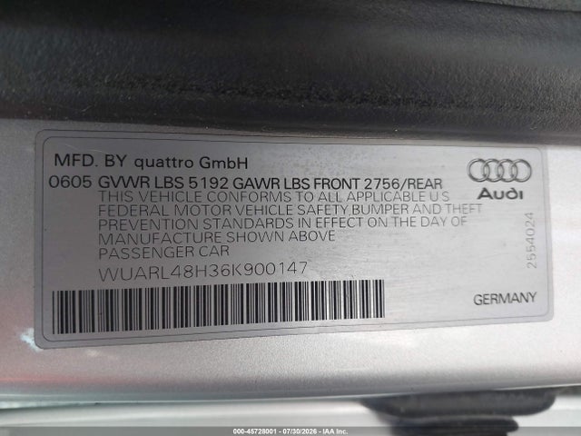 45728001 :رقم المزاد ، WUARL48H36K900147 vin ، 2006 Audi S4 مزاد بيع