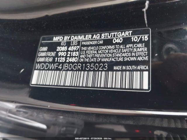 Продажа на аукционе авто 2016 Mercedes-benz C 300, vin: WDDWF4JB0GR135023, номер лота: 45728015