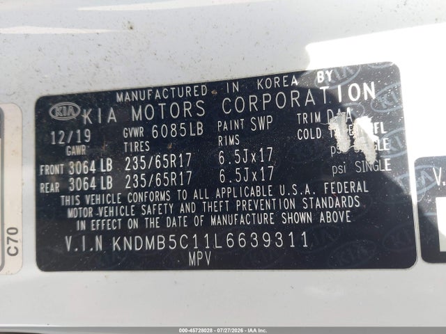 KIA SEDONA LX 2020 KNDMB5C11L6639311 Image 9