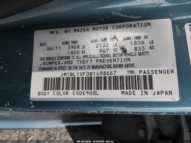 Aukcja sprzedaży 2011 Mazda Mazda3 I Touring, vin: JM1BL1VF0B1498667, numer aukcji: 45728030