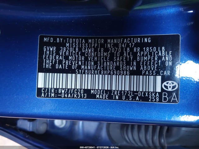 Toyota COROLLA SE 2017 5YFBURHE8HP690986 Image 9