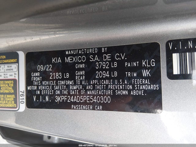 Aukcja sprzedaży 2023 Kia Forte Lxs, vin: 3KPF24AD5PE540300, numer aukcji: 45728043