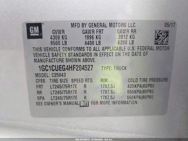1GC1CUEG4HF204527 Chevrolet Silverado 2500hd Work Truck