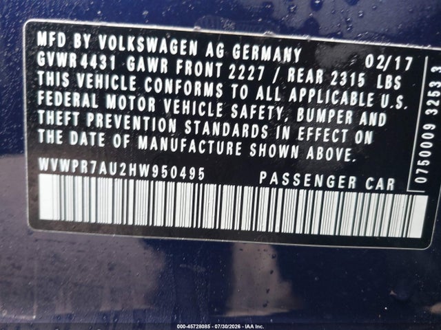 WVWPR7AU2HW950495 Volkswagen E-golf Sel Premium