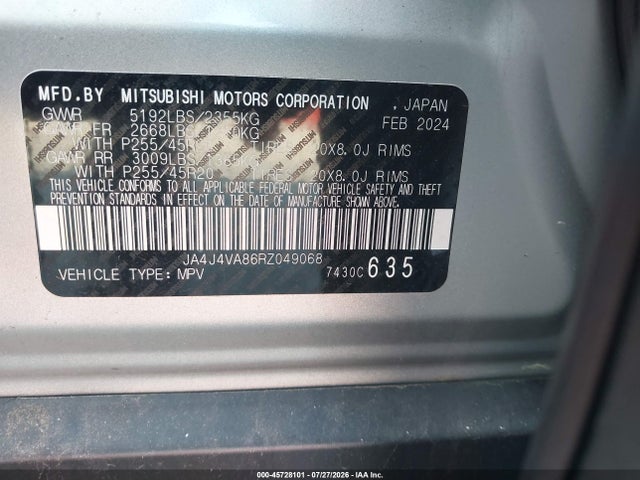 Продаж на аукціоні авто 2024 Mitsubishi Outlander, vin: JA4J4VA86RZ049068, номер лоту: 45728101