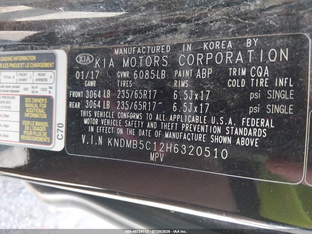 KIA SEDONA LX 2017 KNDMB5C12H6320510 Image 9