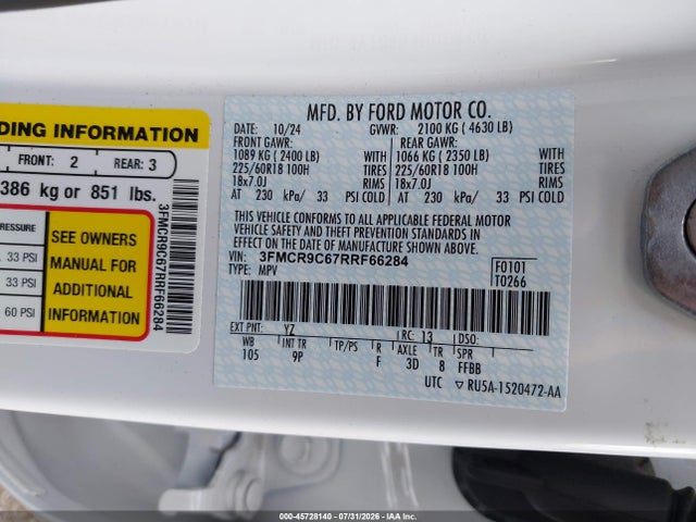 Продаж на аукціоні авто 2024 Ford Bronco Sport Outer Banks, vin: 3FMCR9C67RRF66284, номер лоту: 45728140