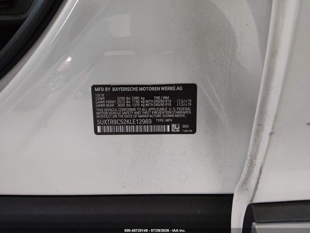 45728149 :رقم المزاد ، 5UXTR9C52KLE12969 vin ، 2019 Bmw X3 Xdrive30i مزاد بيع