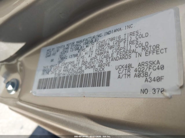 2002 Toyota Tundra Sr5 V8 მანქანა იყიდება აუქციონზე, vin: 5TBBT44122S256465, აუქციონის ნომერი: 45728151