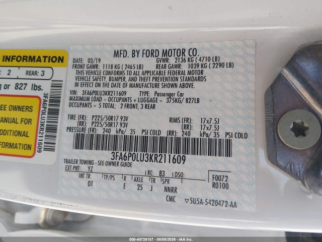 Ford Fusion Hybrid Se 2019 3FA6P0LU3KR211609 Image 9