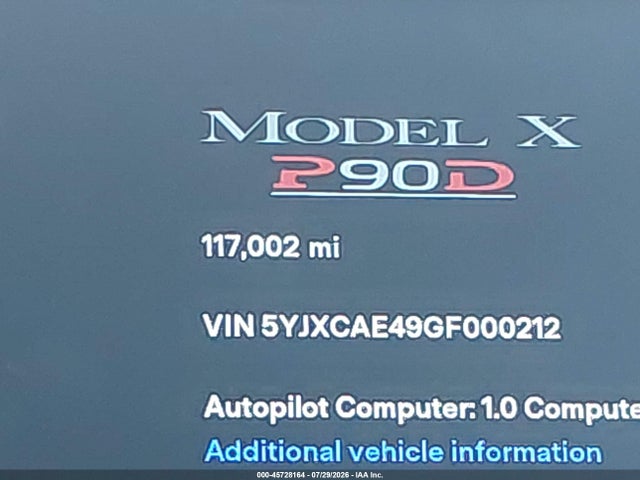 Aukcja sprzedaży 2016 Tesla Model X 60d/p100d/p90d, vin: 5YJXCAE49GF000212, numer aukcji: 45728164