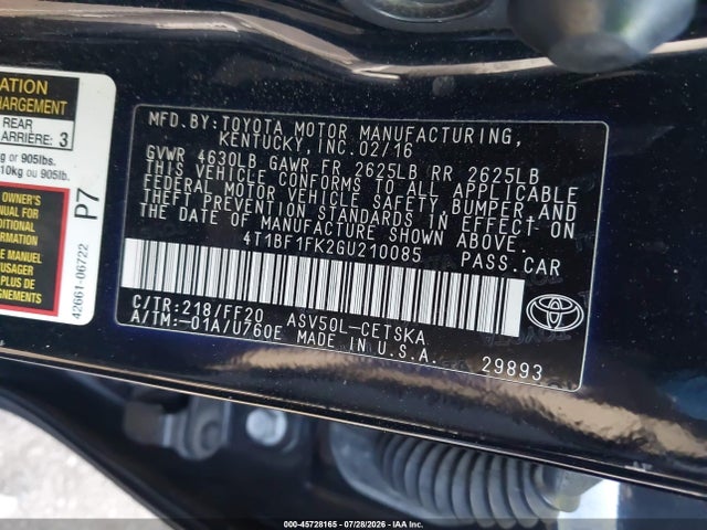 Toyota CAMRY SE 2016 4T1BF1FK2GU210085 Image 9