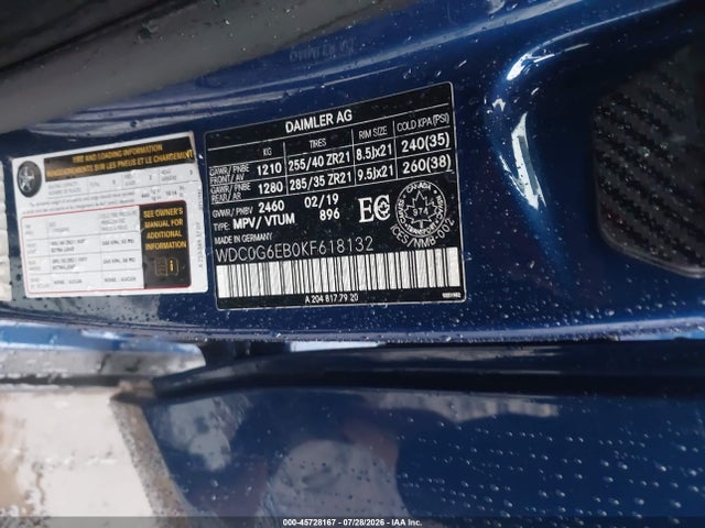 45728167 :رقم المزاد ، WDC0G6EB0KF618132 vin ، 2019 Mercedes-benz Amg Glc 43 4matic مزاد بيع