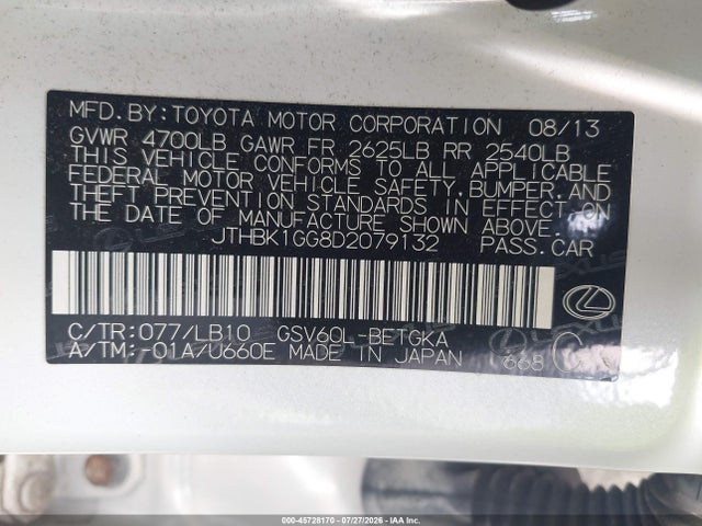 Продаж на аукціоні авто 2013 Lexus Es 350, vin: JTHBK1GG8D2079132, номер лоту: 45728170
