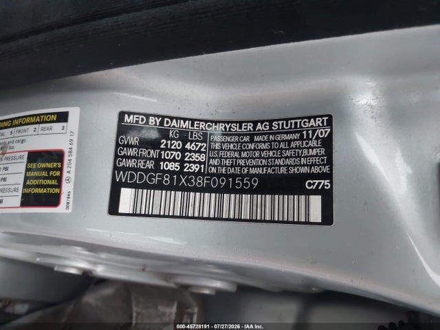 Продажа на аукционе авто 2008 Mercedes-benz C 300 Sport 4matic, vin: WDDGF81X38F091559, номер лота: 45728191