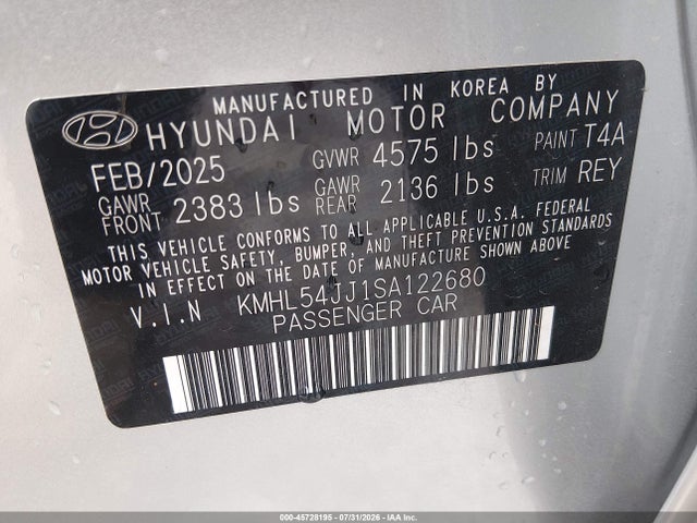 Продаж на аукціоні авто 2025 Hyundai Sonata Hybrid Limited, vin: KMHL54JJ1SA122680, номер лоту: 45728195