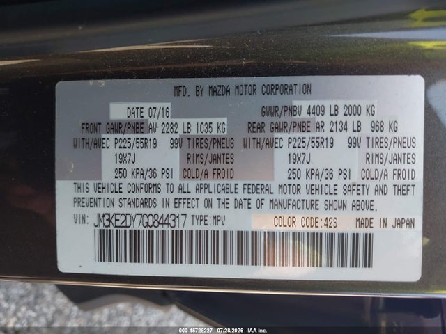 45728227 :رقم المزاد ، JM3KE2DY7G0844317 vin ، 2016 Mazda Cx-5 Grand Touring مزاد بيع