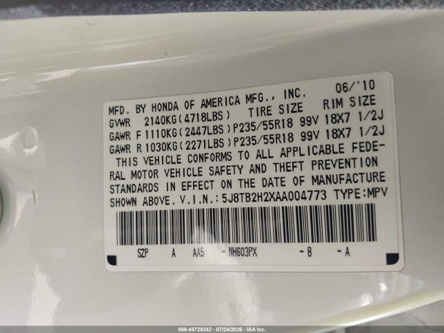 Продажа на аукционе авто 2010 Acura Rdx, vin: 5J8TB2H2XAA004773, номер лота: 45728242