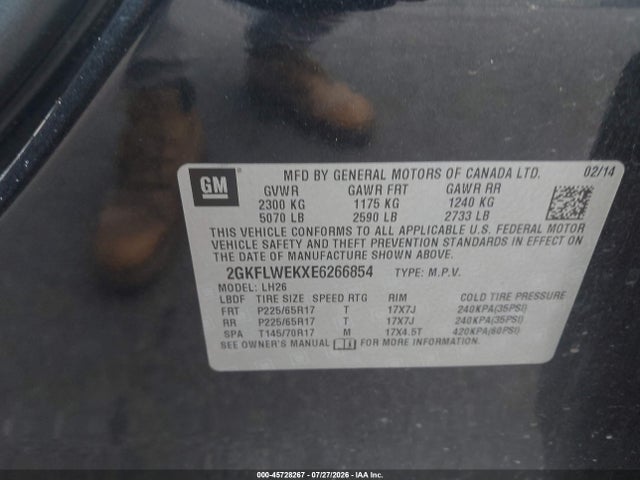 45728267 :رقم المزاد ، 2GKFLWEKXE6266854 vin ، 2014 Gmc Terrain Sle-2 مزاد بيع