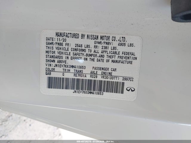 Продаж на аукціоні авто 2021 Infiniti Q60 Luxe, vin: JN1EV7KK0MM410653, номер лоту: 45728270