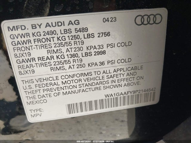 Aukcja sprzedaży 2023 Audi Q5 Premium 45 Tfsi S Line Quattro, vin: WA1GAAFY9P2144542, numer aukcji: 45728281