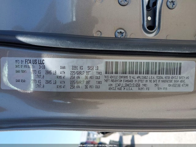 2019 Jeep Cherokee Latitude Plus Fwd მანქანა იყიდება აუქციონზე, vin: 1C4PJLLBXKD151658, აუქციონის ნომერი: 45728285