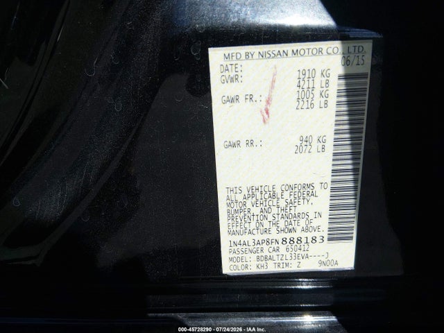 Nissan Altima 2.5 Sl 2015 1N4AL3AP8FN888183 Image 9