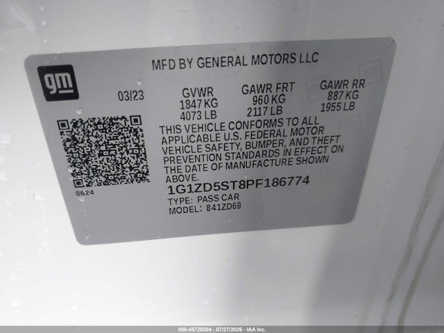 1G1ZD5ST8PF186774 Chevrolet Malibu Fwd 1lt