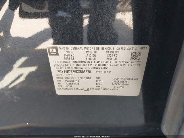 Продаж на аукціоні авто 2012 Cadillac Srx Luxury Collection, vin: 3GYFNDE39CS505578, номер лоту: 45728332