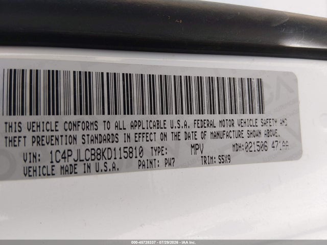 Продаж на аукціоні авто 2019 Jeep Cherokee Latitude Fwd, vin: 1C4PJLCB8KD115810, номер лоту: 45728337