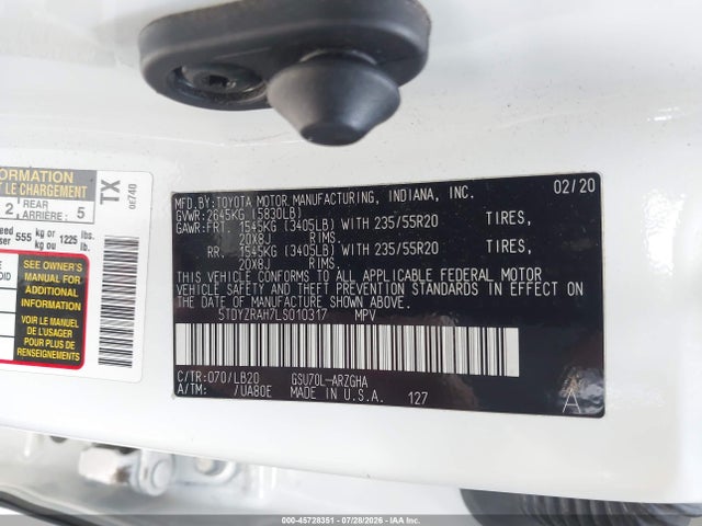 Toyota Highlander Limited 2020 5TDYZRAH7LS010317 Image 9
