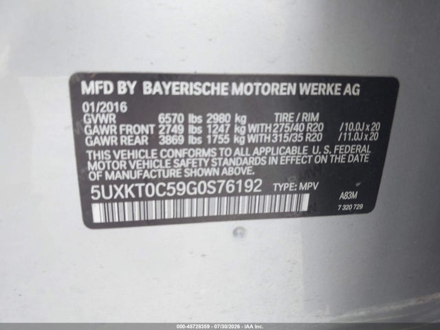 Aukcja sprzedaży 2016 Bmw X5 Edrive Xdrive40e, vin: 5UXKT0C59G0S76192, numer aukcji: 45728359