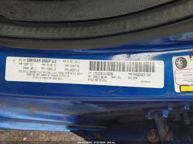 45728380 :رقم المزاد ، 1C3CDZCB1CN148298 vin ، 2012 Dodge Avenger Sxt مزاد بيع