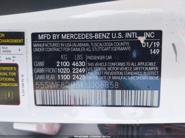 55SWF8DB5KU306858 Mercedes-Benz C 300