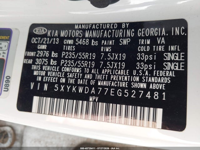 KIA Sorento Sx V6 2014 5XYKWDA77EG527481 Image 9