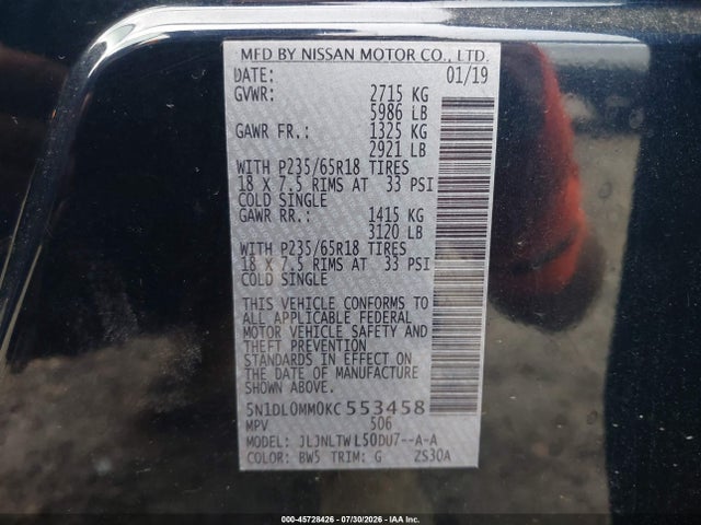 Продажа на аукционе авто 2019 Infiniti Qx60 Luxe, vin: 5N1DL0MM0KC553458, номер лота: 45728426