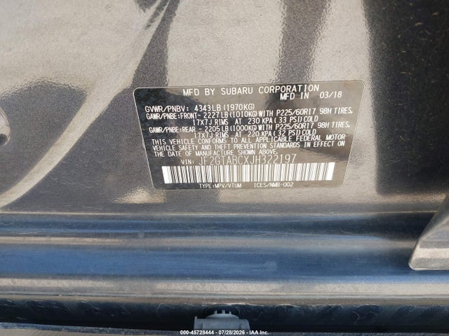 Продаж на аукціоні авто 2018 Subaru Crosstrek 2.0i Premium, vin: JF2GTABCXJH322197, номер лоту: 45728444