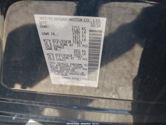 Aukcja sprzedaży 2017 Infiniti Qx60, vin: 5N1DL0MM8HC508180, numer aukcji: 45728448