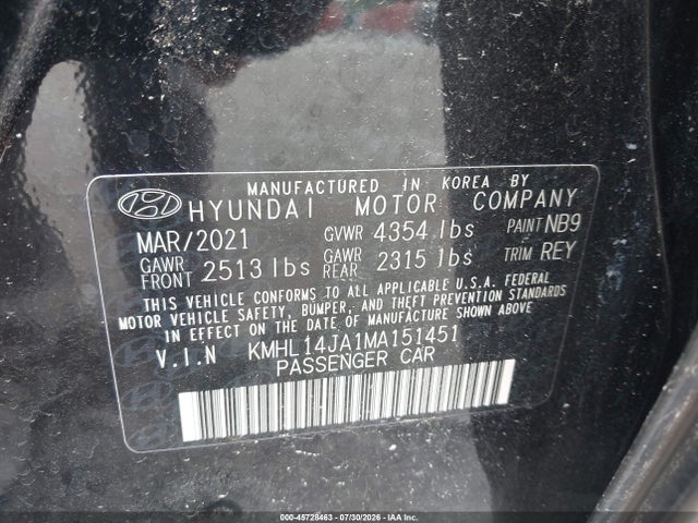 Hyundai SONATA SEL 2021 KMHL14JA1MA151451 Image 9