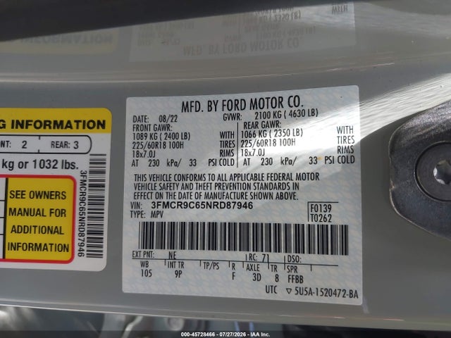 3FMCR9C65NRD87946 Ford Bronco Sport Outer Banks