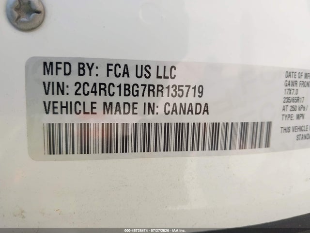 45728474 :رقم المزاد ، 2C4RC1BG7RR135719 vin ، 2024 Chrysler Pacifica Touring L مزاد بيع
