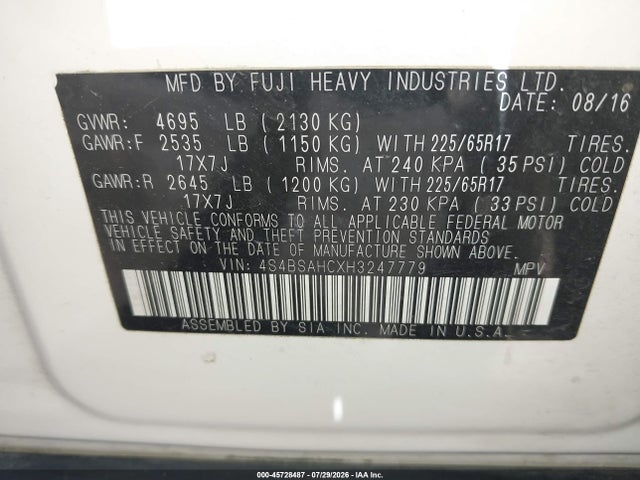 Subaru Outback 2.5i Premium 2017 4S4BSAHCXH3247779 Image 9