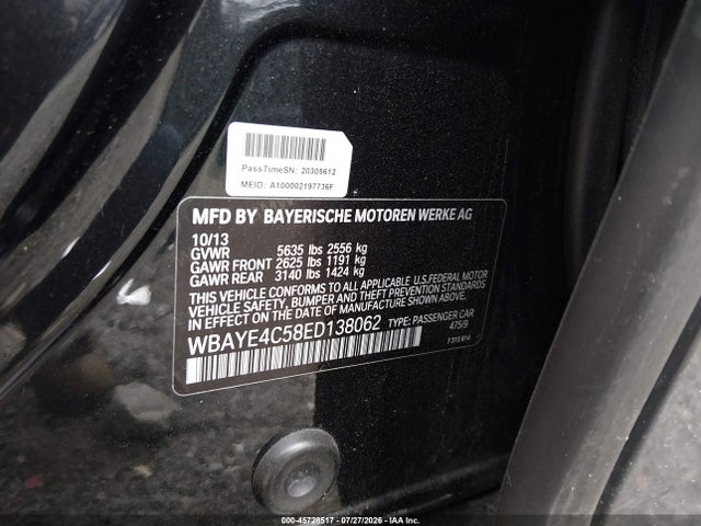 Продаж на аукціоні авто 2014 Bmw 740li, vin: WBAYE4C58ED138062, номер лоту: 45728517