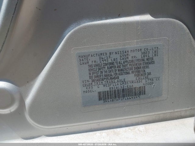 Aukcja sprzedaży 2015 Nissan Sentra Fe+ S/s/sl/sr/sv, vin: 3N1AB7AP1FL664549, numer aukcji: 45728520