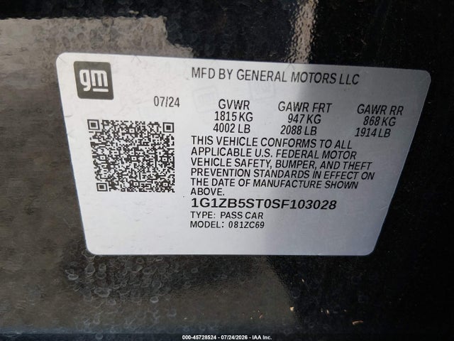 Продажа на аукционе авто 2025 Chevrolet Malibu Fwd Ls, vin: 1G1ZB5ST0SF103028, номер лота: 45728524