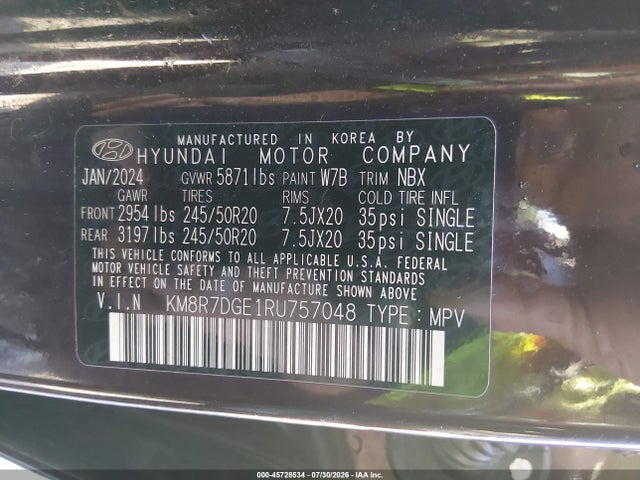 Продаж на аукціоні авто 2024 Hyundai Palisade Calligraphy, vin: KM8R7DGE1RU757048, номер лоту: 45728534