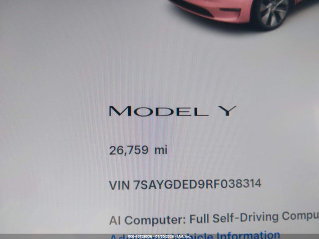 Продажа на аукционе авто 2024 Tesla Model Y Long Range Single Motor Rear-wheel Drive/rwd, vin: 7SAYGDED9RF038314, номер лота: 45728536