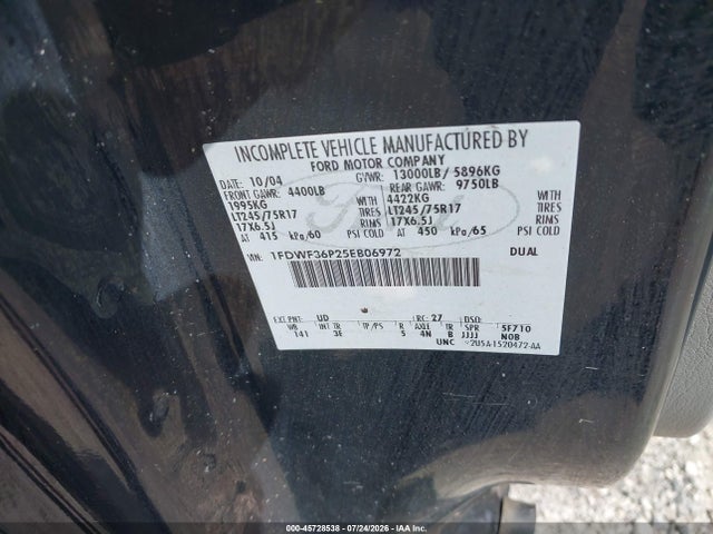 45728538 :رقم المزاد ، 1FDWF36P25EB06972 vin ، 2005 Ford F-350 Xl/xlt مزاد بيع