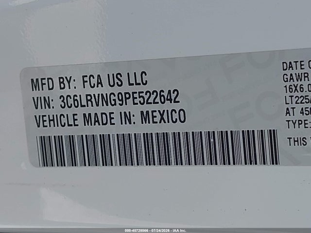 Продажа на аукционе авто 2023 Ram Promaster 1500 Low Roof 118 Wb, vin: 3C6LRVNG9PE522642, номер лота: 45728566
