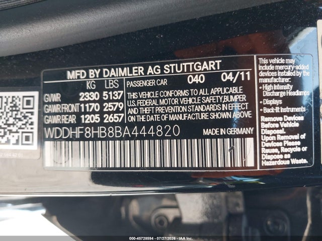 45728594 :رقم المزاد ، WDDHF8HB8BA444820 vin ، 2011 Mercedes-benz E 350 4matic مزاد بيع